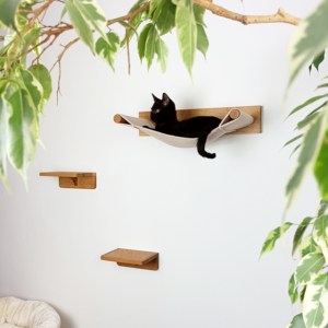 Set aus Hängematte mit Katzenstufen | Kletterwand