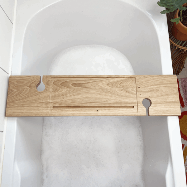 elegante Badewannenablage mit Weinglas- & Tablethalter | Eiche – Bild 2