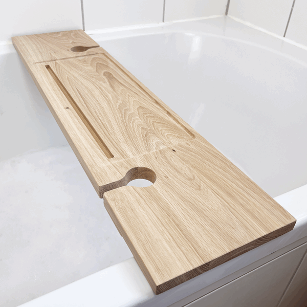 elegante Badewannenablage mit Weinglas- & Tablethalter | Eiche – Bild 3
