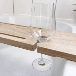 elegante Badewannenablage mit Weinglas- & Tablethalter | Eiche