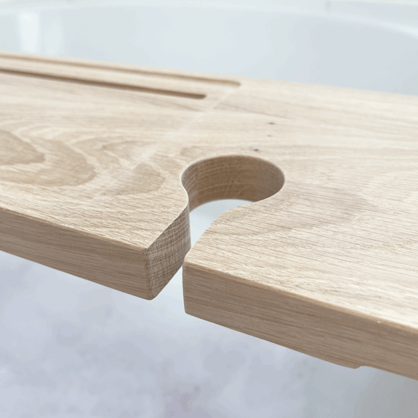 elegante Badewannenablage mit Weinglas- & Tablethalter | Eiche – Bild 5