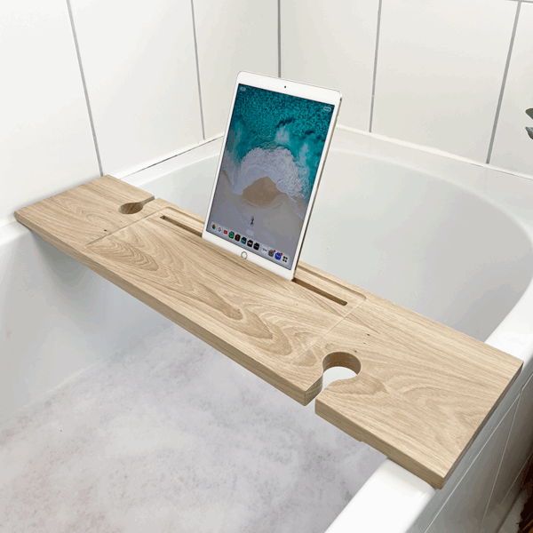 elegante Badewannenablage mit Weinglas- & Tablethalter | Eiche – Bild 7