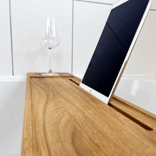 elegante Badewannenablage mit Tablethalterung | Eiche – Bild 6